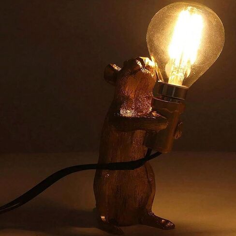 LED Resin Animal Rat Desk Modern Cute Art Children's Bedside Gift Table Lamp Simple Operation Lifelike Image Modern Small Mini Mouse Figure Night Light (Gold) in Saudi Arabia
