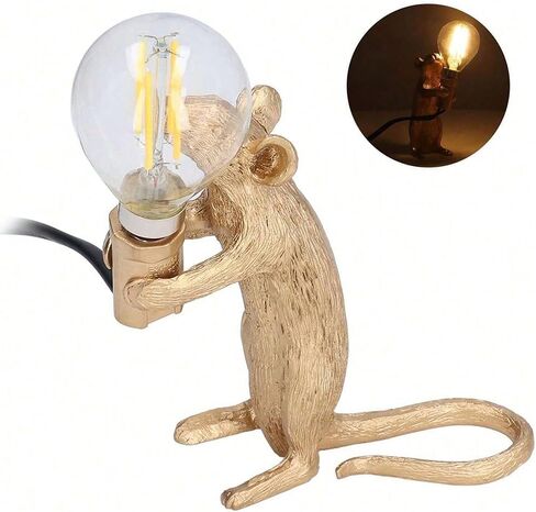 LED Resin Animal Rat Desk Modern Cute Art Children's Bedside Gift Table Lamp Simple Operation Lifelike Image Modern Small Mini Mouse Figure Night Light (Gold) in Saudi Arabia