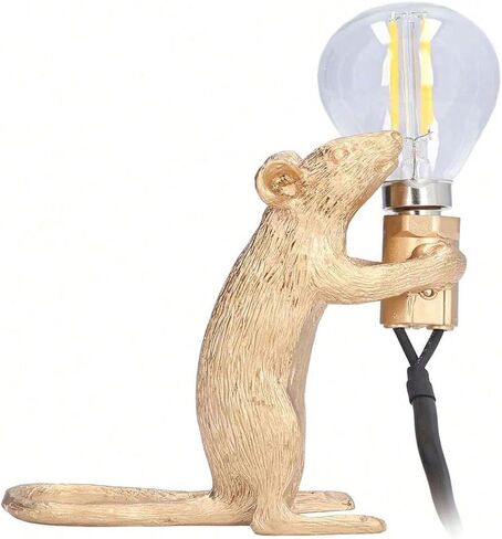 LED Resin Animal Rat Desk Modern Cute Art Children's Bedside Gift Table Lamp Simple Operation Lifelike Image Modern Small Mini Mouse Figure Night Light (Gold) in Saudi Arabia