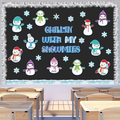 Frienda 70 Pcs Winter Christmas Snowman Bulletin Board Decoration Set Snowman Cutouts Snowflake Bulletin Board Borders Classroom Decorations for Xmas Holiday School Wall Door Decoration in Saudi Arabia