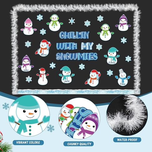 Frienda 70 Pcs Winter Christmas Snowman Bulletin Board Decoration Set Snowman Cutouts Snowflake Bulletin Board Borders Classroom Decorations for Xmas Holiday School Wall Door Decoration in Saudi Arabia