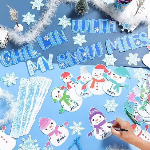 Frienda 70 Pcs Winter Christmas Snowman Bulletin Board Decoration Set Snowman Cutouts Snowflake Bulletin Board Borders Classroom Decorations for Xmas Holiday School Wall Door Decoration in Saudi Arabia
