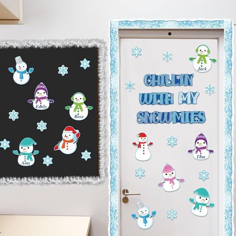 Frienda 70 Pcs Winter Christmas Snowman Bulletin Board Decoration Set Snowman Cutouts Snowflake Bulletin Board Borders Classroom Decorations for Xmas Holiday School Wall Door Decoration in Saudi Arabia