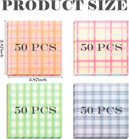 BAYTORY 200 Sheets Glitter Transparent Sticky Notes, 3 x 3 Translucent Self-Stick Note, Clear Memo Pads, See Through Aesthetic Self-Adhesive Note for Bible Accessories (Plaid) in Saudi Arabia