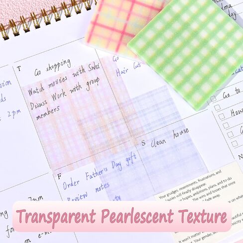 BAYTORY 200 Sheets Glitter Transparent Sticky Notes, 3 x 3 Translucent Self-Stick Note, Clear Memo Pads, See Through Aesthetic Self-Adhesive Note for Bible Accessories (Plaid) in Saudi Arabia
