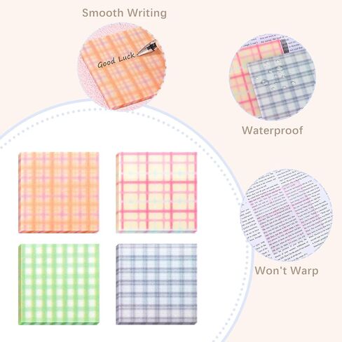 BAYTORY 200 Sheets Glitter Transparent Sticky Notes, 3 x 3 Translucent Self-Stick Note, Clear Memo Pads, See Through Aesthetic Self-Adhesive Note for Bible Accessories (Plaid) in Saudi Arabia