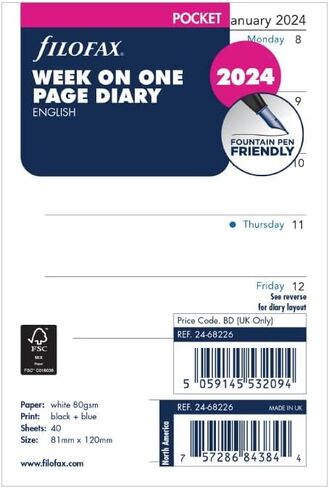 Filofax Pocket week per page English 2024 diary, White in Saudi Arabia