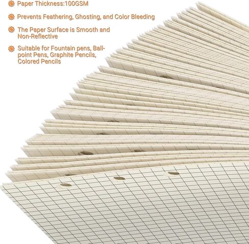 A6 6-Hole Beige Loose-leaf Paper - 1 Pack (80 Sheets, 100 GSM) - Dotted Line, Refill for Notebook and Planner, Ideal for Note, Journal, Schedule, and Artwork, Fits A6 6-Ring Binder in Saudi Arabia