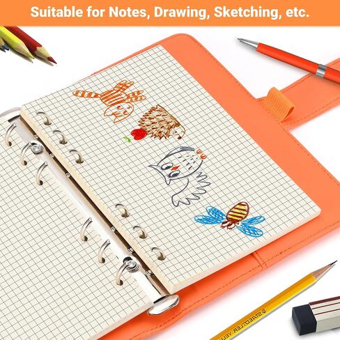 A6 6-Hole Beige Loose-leaf Paper - 1 Pack (80 Sheets, 100 GSM) - Dotted Line, Refill for Notebook and Planner, Ideal for Note, Journal, Schedule, and Artwork, Fits A6 6-Ring Binder in Saudi Arabia