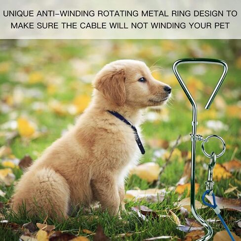 CLKHOWL Dog Stake Tie Out Cable - 16/30" Anti Rust Reflective Stake for Medium Large Dogs Up to 125 lbs, Dog Cable Runner and Metal Hooks for Yard, Camping, or Outdoors (Blue, 16FT) in Saudi Arabia