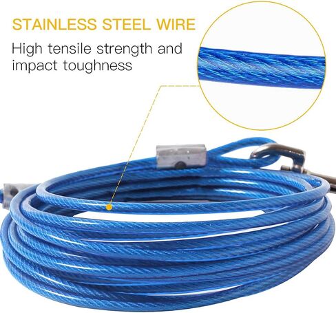 CLKHOWL Dog Stake Tie Out Cable - 16/30" Anti Rust Reflective Stake for Medium Large Dogs Up to 125 lbs, Dog Cable Runner and Metal Hooks for Yard, Camping, or Outdoors (Blue, 16FT) in Saudi Arabia