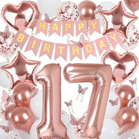 Rose Gold 15th Birthday Decorations for Girl, 15 Year Old Birthday Sign with Happy Birthday Banner, 40In Number 15 Foil Birthday Balloons, Butterfly Decorations, Heart and Star Balloons in Saudi Arabia