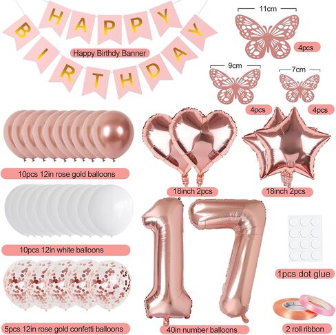 Rose Gold 15th Birthday Decorations for Girl, 15 Year Old Birthday Sign with Happy Birthday Banner, 40In Number 15 Foil Birthday Balloons, Butterfly Decorations, Heart and Star Balloons in Saudi Arabia