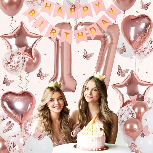 Rose Gold 15th Birthday Decorations for Girl, 15 Year Old Birthday Sign with Happy Birthday Banner, 40In Number 15 Foil Birthday Balloons, Butterfly Decorations, Heart and Star Balloons in Saudi Arabia