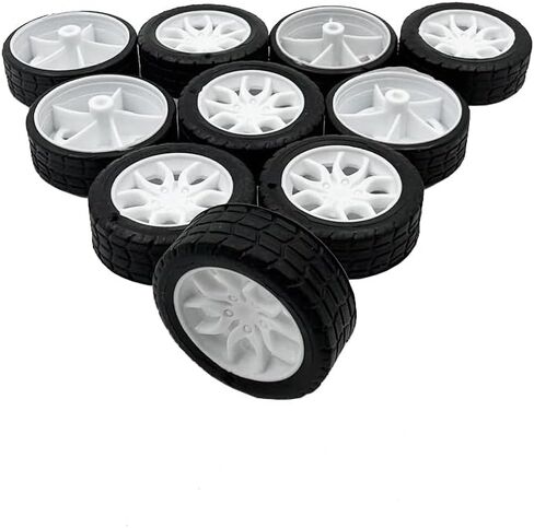 10PCS Model Toy Car Wheel 30mm Car Rubber Tire Wheel for DIY Model Toy Robot RC Car Truck Parts (White) in Saudi Arabia