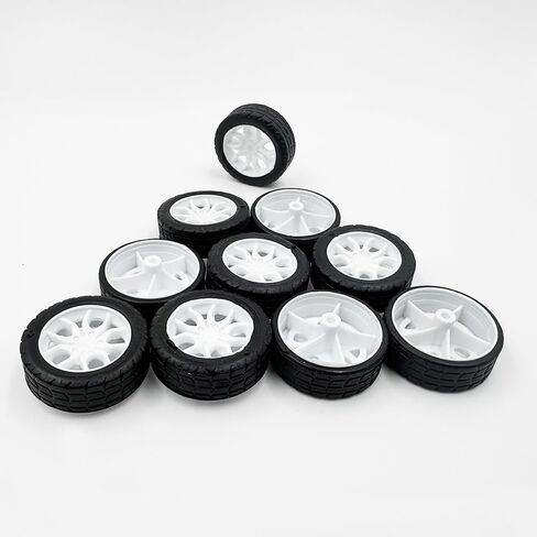 10PCS Model Toy Car Wheel 30mm Car Rubber Tire Wheel for DIY Model Toy Robot RC Car Truck Parts (White) in Saudi Arabia