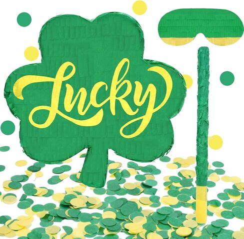 Whaline St. Patrick's Day Pinata Set with Stick Blindfold Confetti 12.6 x 12.8 Inch Green Shamrock Pinata Lucky Clover Pinata for Irish Holiday Birthday Party Games Decor in Saudi Arabia