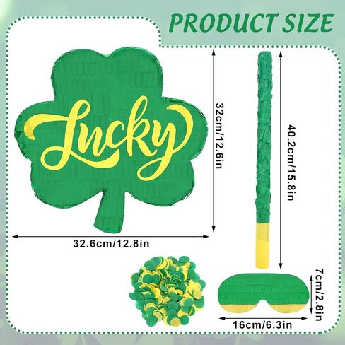 Whaline St. Patrick's Day Pinata Set with Stick Blindfold Confetti 12.6 x 12.8 Inch Green Shamrock Pinata Lucky Clover Pinata for Irish Holiday Birthday Party Games Decor in Saudi Arabia