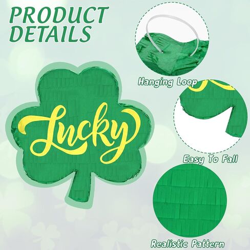 Whaline St. Patrick's Day Pinata Set with Stick Blindfold Confetti 12.6 x 12.8 Inch Green Shamrock Pinata Lucky Clover Pinata for Irish Holiday Birthday Party Games Decor in Saudi Arabia
