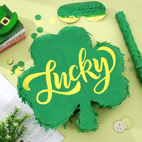 Whaline St. Patrick's Day Pinata Set with Stick Blindfold Confetti 12.6 x 12.8 Inch Green Shamrock Pinata Lucky Clover Pinata for Irish Holiday Birthday Party Games Decor in Saudi Arabia