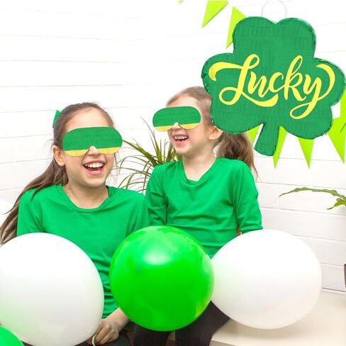 Whaline St. Patrick's Day Pinata Set with Stick Blindfold Confetti 12.6 x 12.8 Inch Green Shamrock Pinata Lucky Clover Pinata for Irish Holiday Birthday Party Games Decor in Saudi Arabia