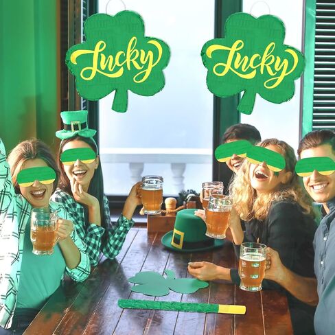 Whaline St. Patrick's Day Pinata Set with Stick Blindfold Confetti 12.6 x 12.8 Inch Green Shamrock Pinata Lucky Clover Pinata for Irish Holiday Birthday Party Games Decor in Saudi Arabia
