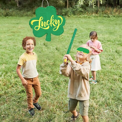Whaline St. Patrick's Day Pinata Set with Stick Blindfold Confetti 12.6 x 12.8 Inch Green Shamrock Pinata Lucky Clover Pinata for Irish Holiday Birthday Party Games Decor in Saudi Arabia