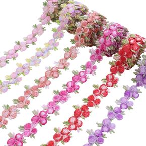 IDONGCAI Flower Embroidered Lace Trim 6 Yards Rose Applique Lace Ribbon Trim for Sewing Crafts 6 Mix Colors