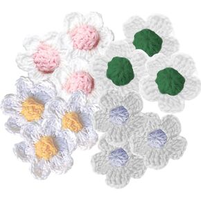 White & Blue Cotton Crochet Lace Flowers, 1.25" (Pack of 12) - Chic Design, Perfect for DIY Projects, Decor & Handmade Gifts