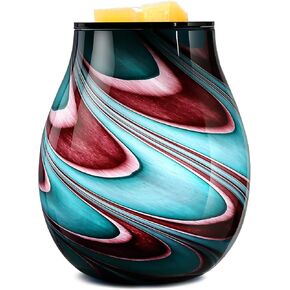Grey Marble Swirl Electric Wax Melt Burner Art Glass Scented Candle Warmer with Timer and 7 led Color Changing Removable Silicone Dish for Wax Melts Fragrance Oil Night Light Candle Warmer