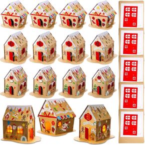 Hiboom 15 Sets Christmas Gingerbread House Kit Christmas Craft Kit Cardboard Gingerbread House Decor Christmas Craft House Make a Gingerbread House Holiday Crafts for Xmas Party DIY Craft Supplies