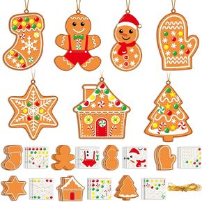 Lonfliness 35PCS Christmas Craft Kits for Kids Make Your Own Gingerbread Crafts DIY Stickers Christmas Decorations Gingerbread Man Snowman Cookies Crafts Ornament for Xmas Holiday Party Favor