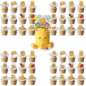 48 Kawaii Cupcake Toppers with 1 Happy Birthday Cake Topper, Educatgame Anime Themed Party Supplies, Perfect for Birthday Party Decorations (Style 3)