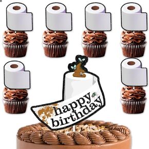 1pcs Cake Topper and 12pcs Dessert Cupcake Topper Pick for Tissue Ass Old Theme Decor Supplies Man Woman Happy Birthday Party Decorations White Glitter
