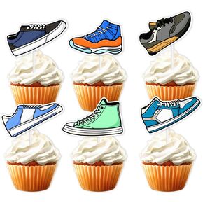 18pcs Glitter Skateboard Dessert Cupcake Topper Cheer to 80s 90s Sports Shoes Theme Decor Supplies Boys Girls Happy Birthday Party Decorations