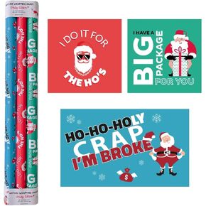 Snarky Wraps - Funny Holiday Christmas Xmas Gift Wrap Paper- 24" x 120" -Three Rolls- 10 feet continuous roll