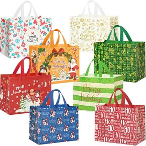 8Pack Large Christmas Gift Bags, Reusable Christmas Bags for Gifts，Christmas Tote Bags with Handles, 12.4"×9.7"×6.8" Xmas Gift Bags for Christmas Presents, Holiday Gift Bags for Shopping, Party Favor in Saudi Arabia