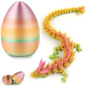 3D Printed Dragon, Articulated Crystal Dragon Egg Toy, Home Office Executive Desk Decor Fidget Toys, Dragon Egg with Dragon Inside, Surprise Fun Birthday for Kids Adult (Rainbow)