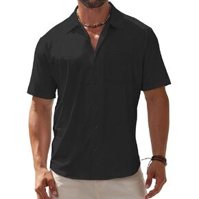 BOJIN Men's Hawaiian Wrinkle Free Short Sleeve Button Down Tropical Floral Beach Vacation Shirt in Kuwait