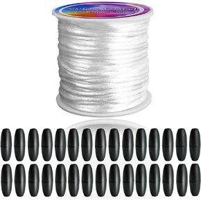 Ewparts Breakaway Clasp with Lanyard String 30 Pairs Safety Break Away Clasps Beads Barrel Connectors for Lanyard with 50m 2mm Nylon Cord for Bracelets,Necklace,Jewellry Making Lanyard String Kit