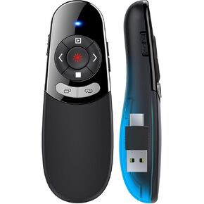 USB Type C Rechargeable Wireless Presenter Remote for Powerpont Presentations with Volume Control -Presentation Clicker Slide Advancer for Mac Computer Laptop