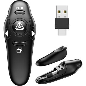 جهاز تحكم عن بعد لجهاز العرض اللاسلكي USB من النوع C قابل لإعادة الشحن لعروض Powerpont مع التحكم في مستوى الصوت - أداة عرض الشرائح لجهاز Mac والكمبيوتر المحمول