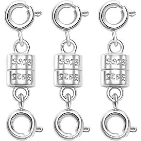 S925 Sterling Silver Magnetic Necklace Clasps and Closures,Magnetic Necklace Clasp for Jewelry Making Supplies (3silvery)