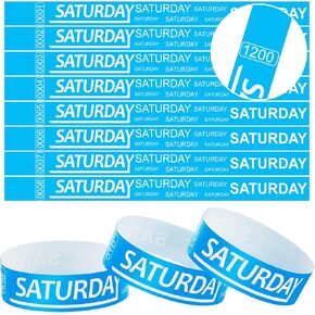 Henoyso 1200 Pcs Paper Wristbands Event Wristbands Numbered Waterproof Wrist Bands for Events Day of The Week Paper Bracelets Wristbands for Adult Concert Festival Party(Blue)