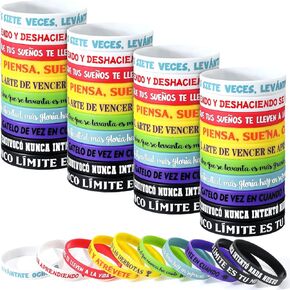 Skylety 60 Pack Spanish Motivational Rubber Wristbands Hispanic Heritage Month Bracelets Spanish Classroom Must Haves with Inspirational Quotes Teacher Rewards for Classroom