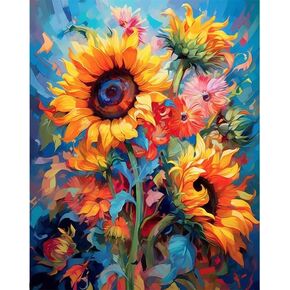 XJHiveMian Sunflower Cross-Stitch Stamped Kits, Vivid Gerbera Daisies Scenery Needlepoint, Printed Counted Cross Painting Kits for Beginners, Embroidery Kits Arts and Crafts for Home Wall Decor