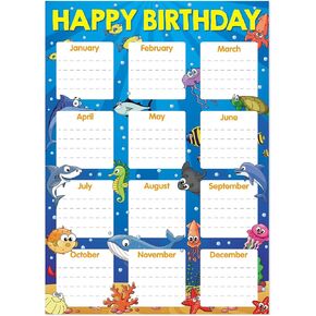 JUESMOS Happy Birthday Chart - Ocean Poster for Classroom Decorations - Calendar, Sea Chart for Bulletin Board Decorations, Back To School Teacher Supplies