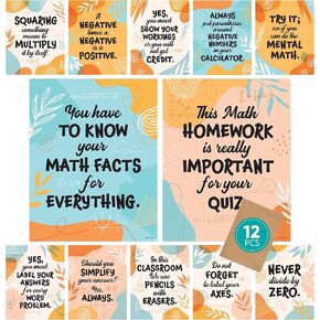 Decorably 12 Math Posters for Middle School, 11x14in Matte-Laminated Educational Math Classroom Posters