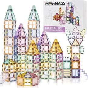 Magnetic Building Tiles, 108 Piece Palatial Set for Boys Girls Kids, Pastel Magnetic Tiles Activity Building Block Toddler Toys, STEM, Children Ages 3 Years +