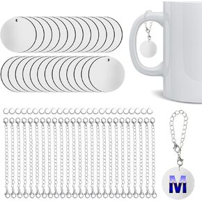 25 Sets Sublimation Charm Accessories for Cup Name ID Cup Charms for Tumbler Bulk MDF Sublimation Blanks with Chains Jump Rings for DIY Crafts Gift
